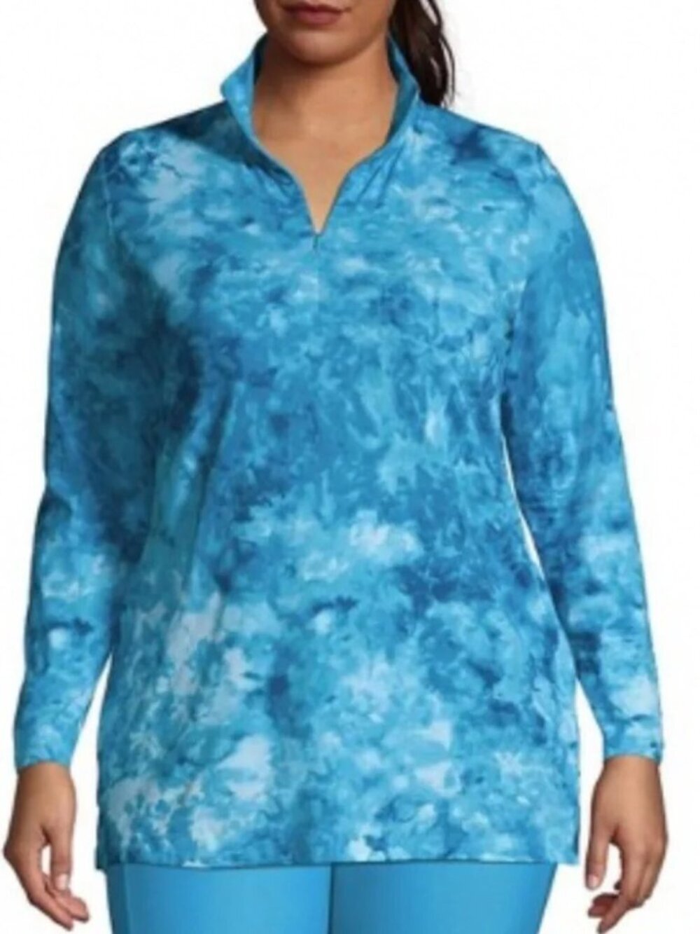 2/$30 Lands' End Tie-dyed Quarter Zip Rash Guard with Pockets Blue Large #A2185